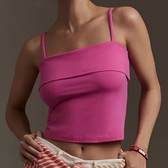 Pilcro by Anthropologie Tops - Anthropologie Pilcro Pink Fold Over Camisole Tank Top Adjustable Straps SZ M NWT